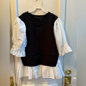 New English Factory Mixed Media Poplin Top